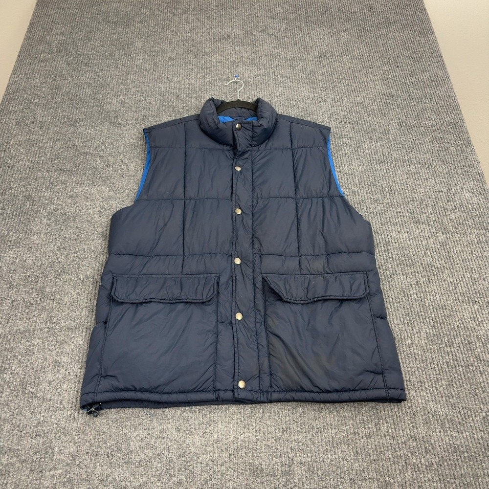 J. Crew‎ Puffer Vest Mens L Navy Blue Polyamide Quilted Full Zip Outdoor Style